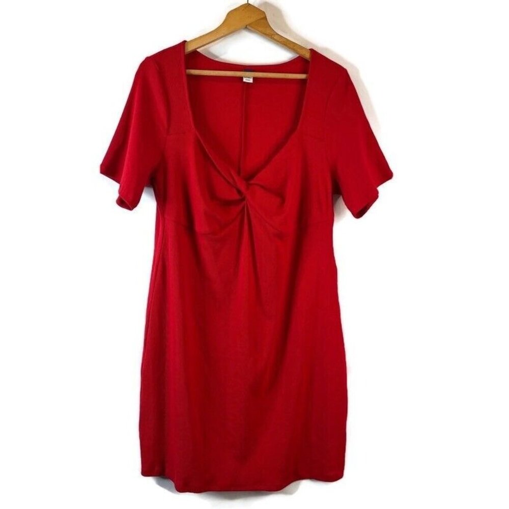 Old Navy Womens Bodycon Dress Size 2X Red Ribbed Short Sleeve Sweetheart Neck